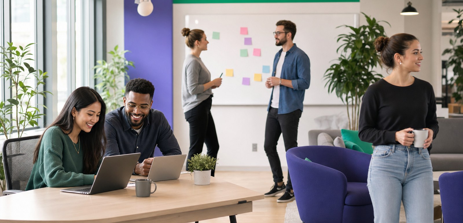 Team HRBlade al lavoro in un ufficio moderno e luminoso — designer, ingegneri e recruiter