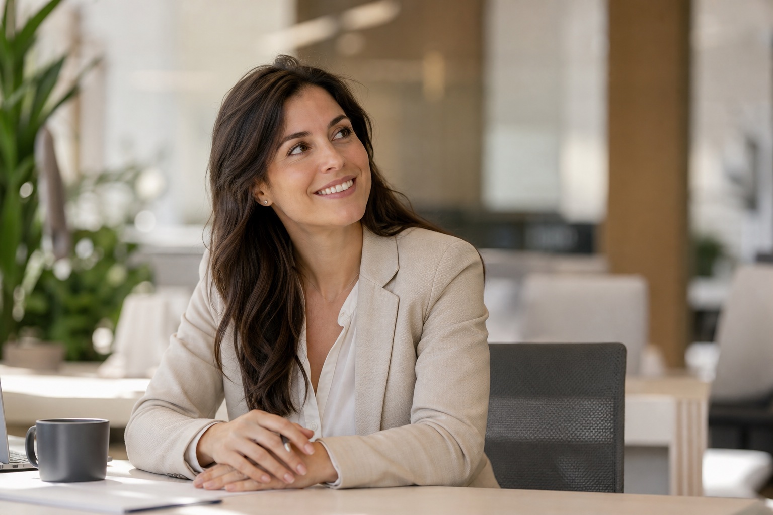 Recruiter sorridente in un ufficio moderno utilizza la piattaforma di hiring con AI HRBlade
